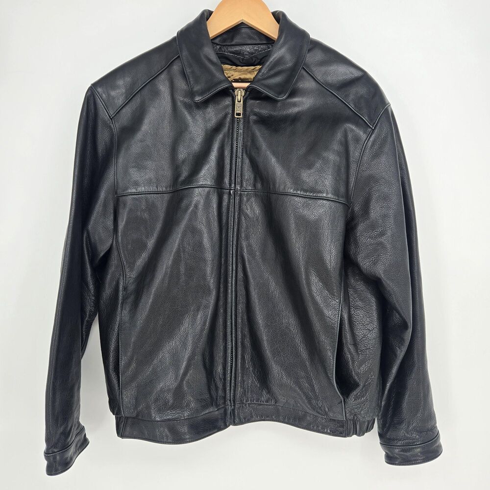 Vintage Bruno Magli black leather jacket with wool lining - mens 44 - Picture 1 of 16